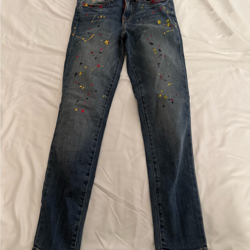 Trendy Blue Skinny Jeans with Artistic Splatter